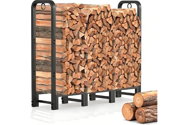 Amagabeli Support à Bois Extérieur 122x107x30 cm - Porte-Bûches Métallique Robustepour Cheminée, Antirouille Acier Noir