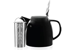 Tealyra - Drago Ceramic Teapot Black - 37oz (4-6 Cups) - Large Stylish Teapot with Stainless Steel Lid Extra-Fine Infuser to Brew Loose Leaf Tea - Leed-Free - 1100ml