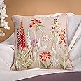 haus & kinder Cotton,210 TC Decorative Embroidered Cushion Cover | Knitted Chambray Front Throw Pillow Cushion Cover For Sofa Living Room | 16Inch X 16Inch | Embroidery Felt