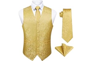 Enlision Gilet da Uomo Elegante Paisley Jacquard Gilet da Abito Cravatta e Fazzoletto Set per Festa Sposa