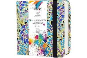 Mlife Dwustronny Szkicownik Akwarelowy Square, 100% Bawełna, 300 G/M², Bezkwasowy, 24 Arkusze, Blok Akwarelowy Idealny Dla Miłośników Sztuki, Dorosłych I Studentów, 12,5 X 12,5 Cm, Niebieskie Pióra
