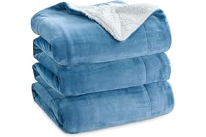 Bedsure Manta Cama - Manta Cama Polar Reversible de Franela y Sherpa, Manta Sofa Grande Gruesa 220x240 cm de Microfibra Suave y Borreguito, Azúl Cielo