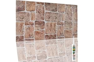 NOVECRAFTO Pannelli Murali 3D con Adesivo Incluso - 14 Fogli Coprendo 6,45 m² | 69,44 sqft - Pannelli Decorativi in PVC - 96 cm x 48 cm | 37,80 x 18,90 in - Effetto Pietra Marrone Rustico