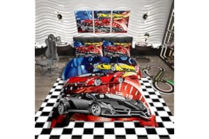 LOUSSIESD Race Sports Car Duvet Cover Extreme Sports Bedding Set Car Sports Competition Comforter Cover for Boys Girls Teens Decor Automobile Style Cool Bedspread Cover King With 2 Pillow Case