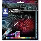 STAEDTLER NORIX Colored Pencils - 24 Assorted Colours - Pack of 24, 186 C24 | Black X-treme soft non-slip design for 10 years
