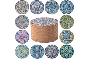 STARUBY 12 Pcs Cork Coasters, Coasters for Drinks, Coasters for Coffee Table, for Drinks Absorbent Kitchen Dining Room Decoration 10cm Round Light Blue