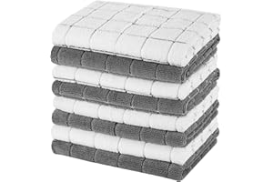 gryeer 8 Pack Microfibre Tea Towels, Super Absorbent, Soft and Lint Free Kitchen Towels, 45 x 65 cm, Grey