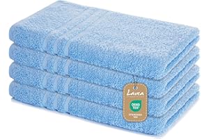 ‎LAVEA Lavea® 4er Set Handtuch 50x100 cm – Saugstarke und Weiche Handtücher aus 100% Baumwolle, Frottierserie Elena – Waschbar und Strapazierfähig - Delphinblau