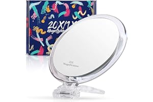 MOMOKUBA Magnifying Mirror 20x / 1x Two Sided, Double Sided Magnifying Mirror with Stand, Magnified Hand Mirror for Makeup, Blackhead/Comedone Removal (5inch,20X/1X, Silver)