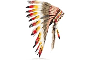 Pink Pineapple Tocado Hecho a Mano Inspirado en los Nativos Americanos: Equipo de Plumas Genuino de Adultos - Corto - Naranja, Rojo, Blanco, Negro