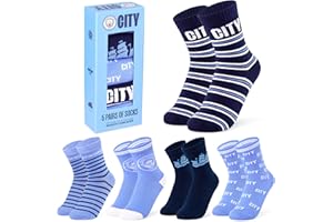 MANCHESTER CITY FC Boys Socks - Pack of 5 Crew Socks for Boys Teenagers Soft Breathable Size 12-7 Man City Gifts for Boys