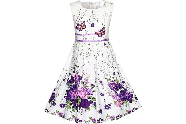 Sunny Fashion Robe Fille Pourpre Rose Fleur Double Nœud Papillon Partie Enfants Robe d'été 4-12 Ans