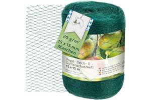 ‎TTL COMMERCE TTL Garden 15 x 15 m Bird Protection Net Garden Net Pond Net Green 20 g/m² - 15 x 15 mm Fine Mesh Triple Woven HDPE Fruit & Fruit Tree Net Vegetable Protective Net Bird Repellent Net Tear-Resistant