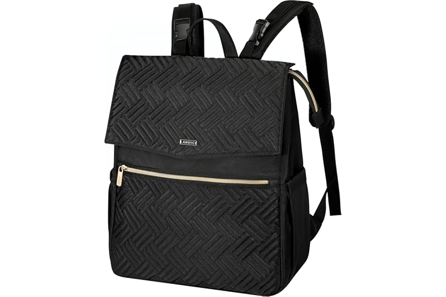 LANDICI Baby Changing Bag Backpack, Multifunction Nappy Change Back Pack Stylish Baby Travel Diaper Bags with Changing Mat, Stroller Straps for Mum Dad Boy Girls (Black)