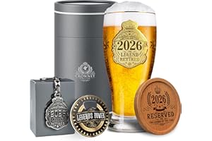 CROWNLY CRYSTAL® 2026 Regalo Jubilación Hombre Copas Personalizadas de Cerveza 570 ml Regalo Personalizado para Padre o Abuelo Decoración de Fiesta de Jubilación