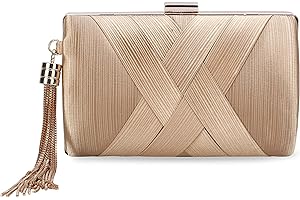 BAIGIO Elegancka torebka wieczorowa dla kobiet i kobiet, wysokiej jakości jedwabna torebka z zawieszką w frędzle, torebka ślubna na wesele, imprezę, złota 17 x 7 x 10 cm, beżowy