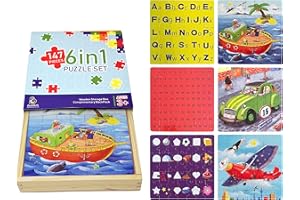 BUDDLETS Wooden Jigsaw Puzzles for Kids Ages 3+ - 147 Piece Educational Toddler Learning Puzzles Toys Set - EcoFriendly and 6 Unique Designs for Boys & Girls - Includes Backpack & Wooden Storage Box