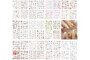 VETPW 44 Piezas Flores Pegatinas de Uñas, Mixed Nail Art Stickers Calcomanías, Pegatinas Transferencia Agua Calcomanías Uñas Etiquetas Engomadas para Decoración de Uñas Bricolaje