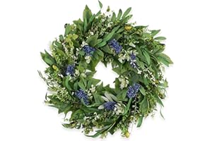HomeKaren Wreath 22" Door Spring Wreath with Eucalyptus Olive Boxwood Leaves, Greenery Wreath Door Decoration for Spring Summer All Season Home and Outdoor