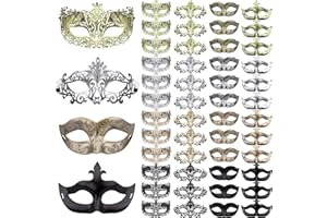 FEQO 48 Pieces Masquerade Masks Vintage Antique Masks Couple Venetian Masks for Halloween Carnivals Masquerade Party, 4 Colours