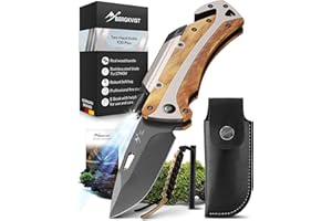 BERGKVIST K30 Plus Coltello pieghevole - coltello di sopravvivenza 5 in 1 per esterni, caccia o trekking - con rompivetro, tagliacinture, accendi fuoco e torcia