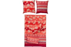 ‎ERWIN MÜLLER Erwin Müller Flanell Bettwäsche, Bettgarnitur mit orientalischen Blumen-Ornamenten rot Größe 80x80 cm / 135x200 cm - klimaausgleichend, mit Reißverschluss, 100% Baumwolle (weitere Größen)