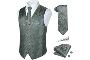 Rithern Gilet Uomo Elegante Paisley Panciotto Uomo Jacquard Cravatta Taschino Set con Gemelli e Fermacravatta Gilet da Abito Per Nozze Festa Gilet