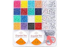 MOJINO Perles pour Bracelet Bijoux, 3MM Perles de Rocaille Kit avec Perles Lettres, Ficelle Élastique et Autres Accessoires pour La Fabrication de Bracelets Colliers Bijoux Kit de Fournitures de DIY