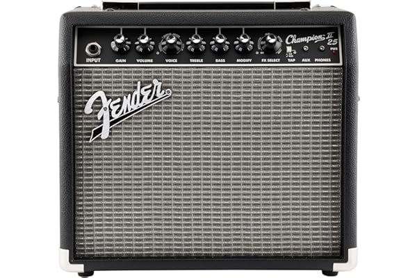 Fender Champion II 25, Amplificateur Combo pour la Guitare Électrique, 25W avec Plus de Puissance, Effets et Modèles d'ampli Améliorés, Noir/argenté, Entrée auxiliaire, Sortie Casque et Port USB