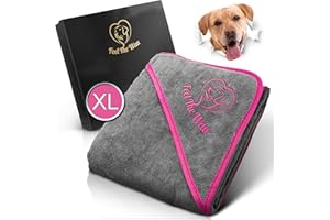 FeelTheWau Hundehandtuch extra saugfähig - Hundehandtuch für große Hunde und kleine Hunde - KUSCHELWEICH - Hunde Handtuch - Geschenk für Hundebesitzer (1er Pack 130x75cm, Grau/Pink)