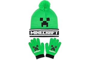 Minecraft Kids Bobble Hat Gloves Set Creeper - Gorro de punto para gamer, talla única, Negro, talla única