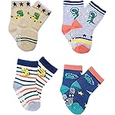 VIN® 100% soft Cotton Blend Toddler Baby Boy Girl Non Slip Anti Skid Ankle Socks Grips For 1-3 Years Kids Children (Pack of 4