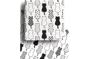 DELECO 4 x Recyclable Cat Wrapping Paper Sheets 70cm x 50cm - Premium Black and White Gift Wrap - Made in the UK - 100% Recycled Eco Friendly Animal Gift Wrapping Paper