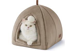 Bedsure Cueva para Gatos Camello - Cama Plegable para Gatos con Cojín Lavable, Tienda para Gatitos Pequeños y Medianos, Casa Suave y Cálida para Interior, 40x40x40cm