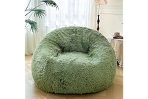 XeGe 5FT Giant Fluffy Bean Bag Chair Cover(No Filler), Ultra Soft Moss Faux Fur Stuffed Animal Storage Bean Bag for Plush Toys, Plush Shaggy XL Large Lazy Sofa Beanbag for Adults Kids, Sage Green