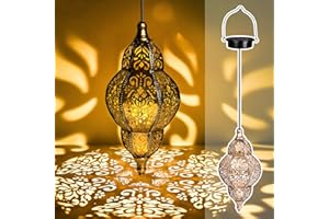 IEEILULU Farolillos Solares Exterior, Lampara Solar Colgable de Metal, Decoracion Jardin Marroqui, Lanterna Solares Exterior Balcones, Terrazas, Exteriores, Patios y Céspedes (B)