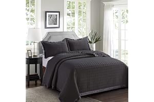 Householdfurnishing Box Stitching Bedspread Bed Throw Comforter Soft and Smooth With Pillow Shams (Black, King)