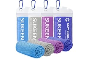 SUKEEN Asciugamano rinfrescante per raffreddamento istantaneo con 4 sacchetti impermeabili, in microfibra, per fitness, campeggio, escursioni, yoga, golf, viaggi, 4 pezzi, blu, grigio, viola, blu reale