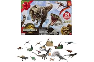Mattel JGB67 - Jurassic World - Adventskalender - 24 Überraschungen - 18 Dinosaurier Figuren & Zubehör