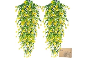 WOLTOY 4 Pcs Artificial Hanging Flowers, 65cm Fake Hanging Flowers, Real and UV Resistant, Artificial Hanging Plants Bouquet for Wall, Home, Garden, Yard, Indoor, Outdoor Decor (Yellow)