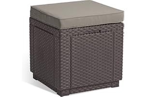 Keter Allibert Cube Outdoor Garden Furniture Storage Seat/Stool - Brown with Sand Cushion