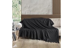 Milam London Black Throw Blanket 100% Cotton Large Throw For Sofas | Beds | Settees | Bedspread Double Size | Large Blanket For Beds | 200 x 230 cm