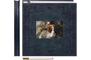 Vienrose Álbum de Fotos Autoadhesivo de Cuero Sintético con Ventana, Álbumes de Recortes para Fotos de 10x15, 13x18, Libro de Recuerdos para Bebé, Niños, Bodas, 30 Hojas (60 Páginas) Azul Oscuro