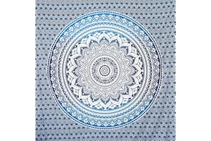 MOMOMUS Tapiz Mandala de Tela Multiusos XXL- Pareo/Esterilla/Toalla de Playa Grande Antiarena - Ideal como Manta de Pícnic para Playa y Alfombra Ligera de Yoga o Acampada - Azul, 210x230 cm