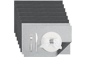 Banchif Manteles Individuales Lavables Juego de 8 Manteles Individuales de Lino Antideslizantes salvamanteles Individuales de Doble Cara 45 X 30 cm (Gris Claro-Gris, Rectangular Juego de 8)