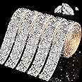 Xinnun 5 Rolls Crystal Shiny Rhinestone Ribbon Self-Adhesive Rhinestone Strips Ribbon Resin Diamond Bling for Art Craft DIY Party(Basic Style,Silver)