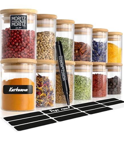 Set 24 Barattoli Spezie Rettangolari In Vetro Da 120ml Con Etichette E Versatori, Organizer Da Cucina Ermetico E Impilabile