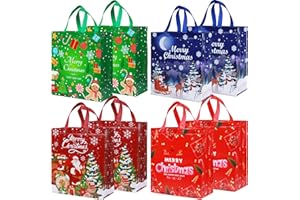 LEUOSO 8PCS Large Christmas Tote Bags, Reusable Xmas Tote Bags Waterproof Christmas Presents Bags, Multifunctional Non-Woven Christmas Bags for Xmas Gift Wrapping Shopping Party Supplies
