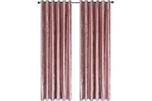 CHARKHAH Crushed Velvet Curtains for Bedroom Living Room Kitchens Ultra Soft and Graceful Fabric Pair of Fully Lined Prepared Blackout Curtain with Eyelet Ring Top (Blush Pink, 66" Wide x 90" Drop)
