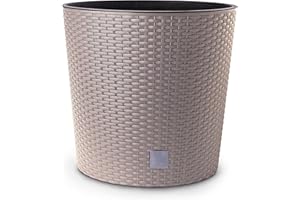 HappyFlower MultiProject Blumentopf Pflanzkübel inkl. Einsatz rund Rattan-Optik 4 Größen 4 Farben Übertöpfe (400, Beige)